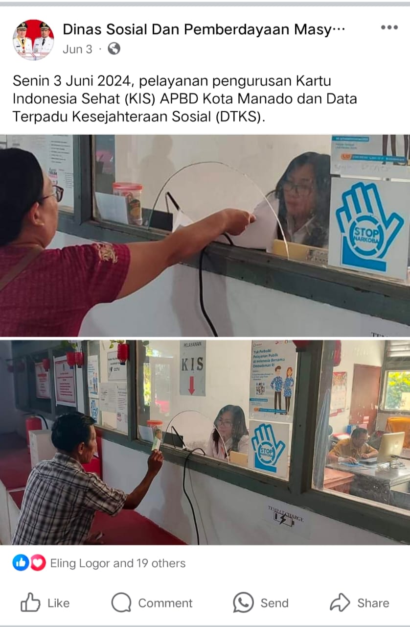 Pelayanan Pengurusan Kartu Indonesia Sehat (KIS) APBD Kota manado dan Data Terpadu Kesejahteraan Sosial (DTKS)